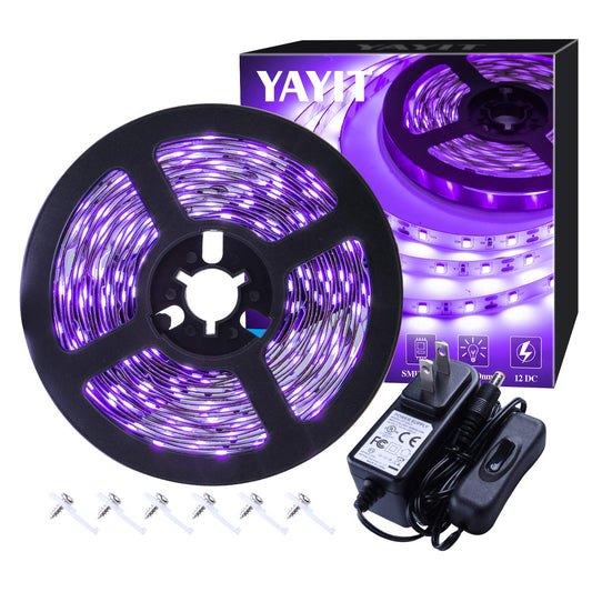 YAYIT 20ft LED Black Light Strip Kit,360 Units,12V Flexible Blacklight Fixtures, 6m LED Ribbon for Indoor Home Bedroom Decoration Fluorescent Dance