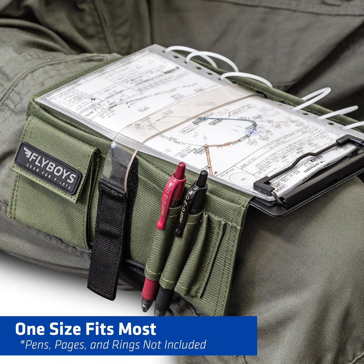 FlyBoys Classic Aviation Kneeboard, Pilot Leg Strap, Flex Clipboard, Green