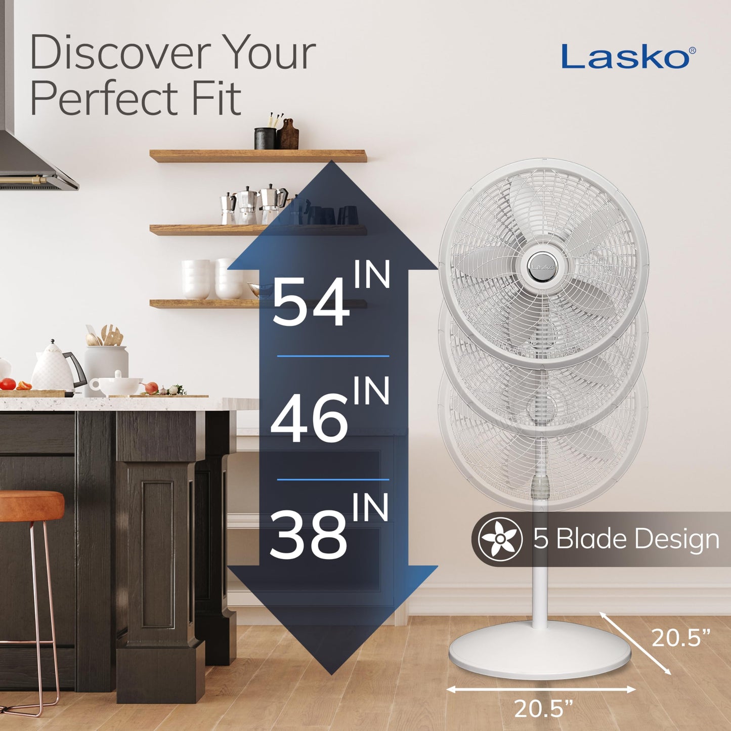 Lasko Oscillating Pedestal Fan - Lasko Fan with Adjustable Height and 3 Cooling Speeds, Portable, 18", White, 1820