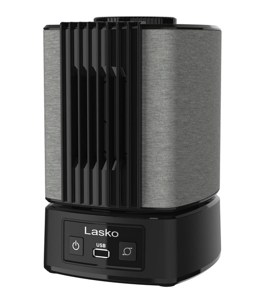 Lasko SlumberBreeze 2-in-1 Small Table Fan and White Noise Machine for Better Sleep in the Bedroom and Focus in the Home Office, Black, SB100