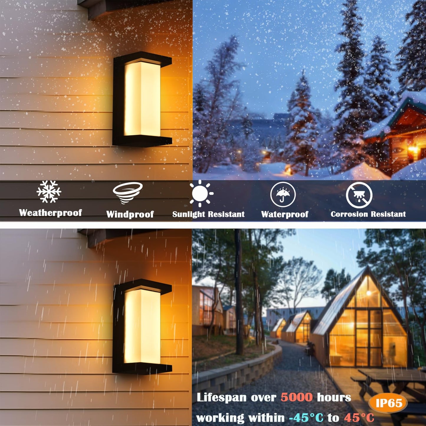 iYogaled Black Outdoor Light Fixtures Wall Mount, IP65 Waterproof Porch Lights Outdoor Wall Sconce, 2 Pack Rectangular Modern Exterior Lighting