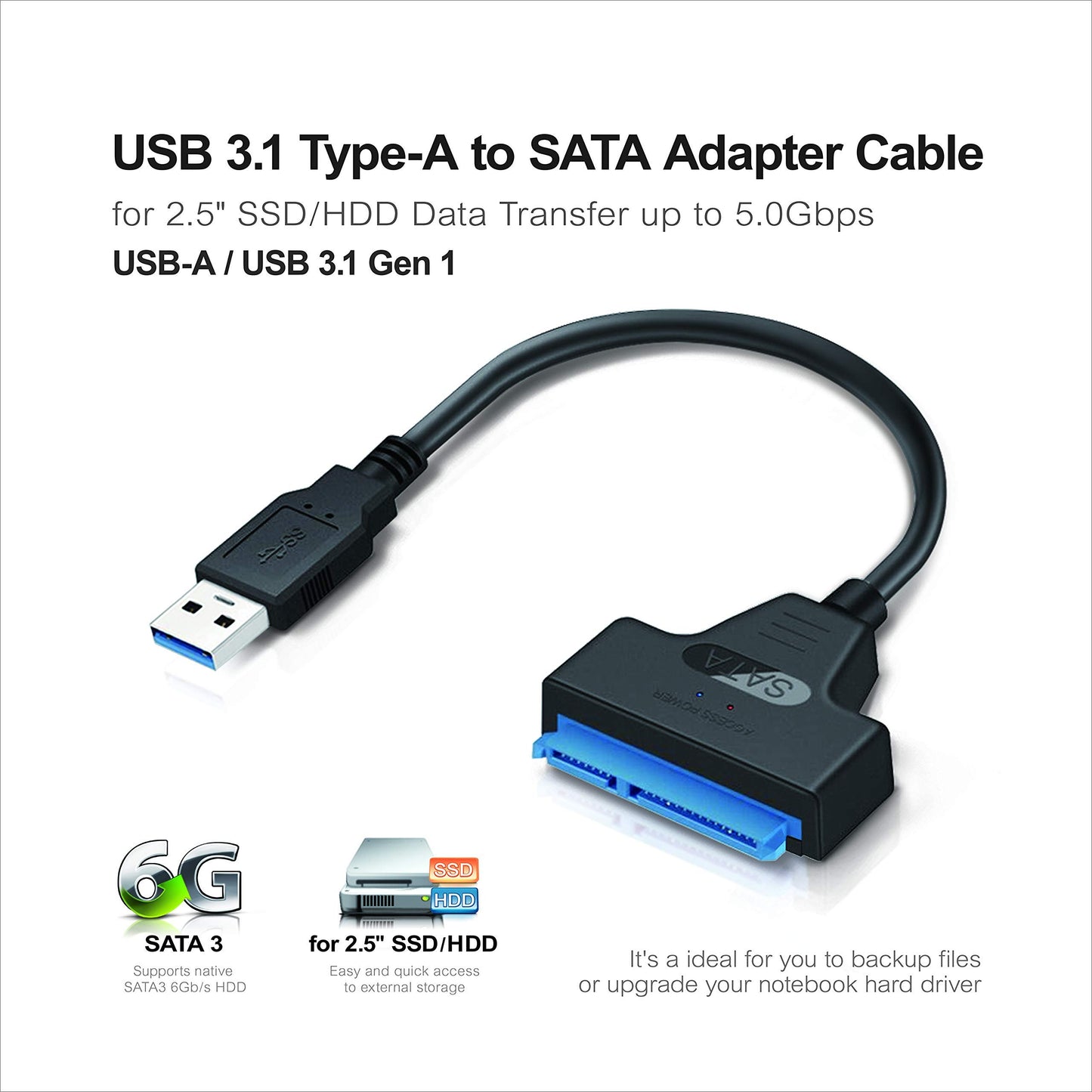 Mediasonic SATA to USB Cable - USB 3.0 / USB 3.2 Gen 1 to 2.5” SATA SSD/Hard Drive Adapter Support UASP (HND5-SU3)