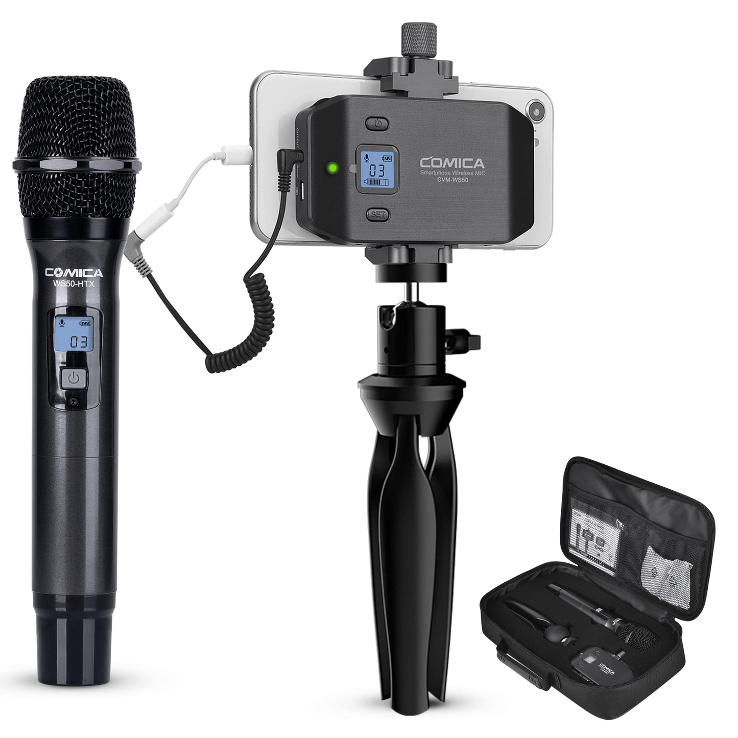 COMICA CVM-WS50 Wireless Handheld Microphone, Professional Handheld Interview Mic for iPhone, Android Phones, Camera, Reporter Mic for Content