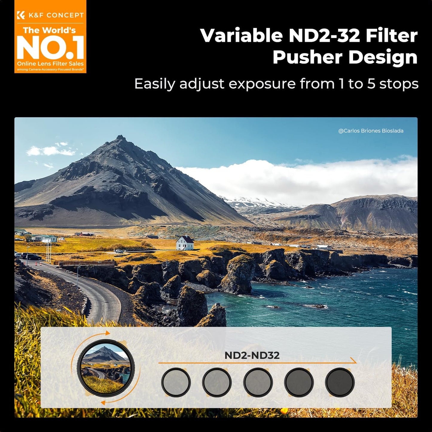 K&F CONCEPT 82mm Variable ND Lens Filter ND2-32 (1-5 Stops) High Definition Adjustable Neutral Density Filter with 36 Multi-Layer Coatings (Nano X PRO
