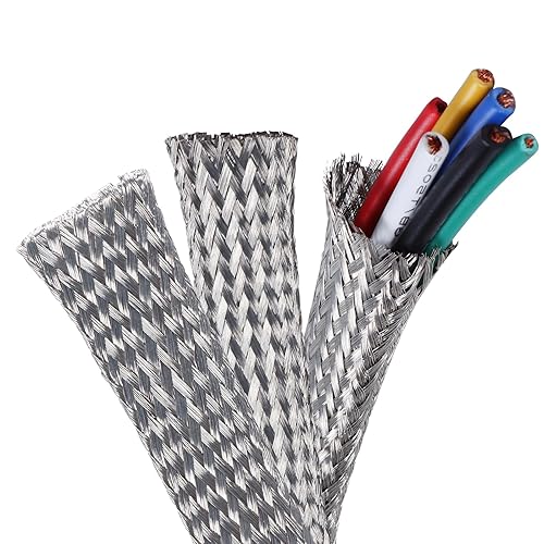BuyUneed Tinned Copper Metal Braid Sleeving Wire Shielding Sleeve Braided Copper Ground Straps EMI/RFI Interference Expandable Flat Mesh Shielding