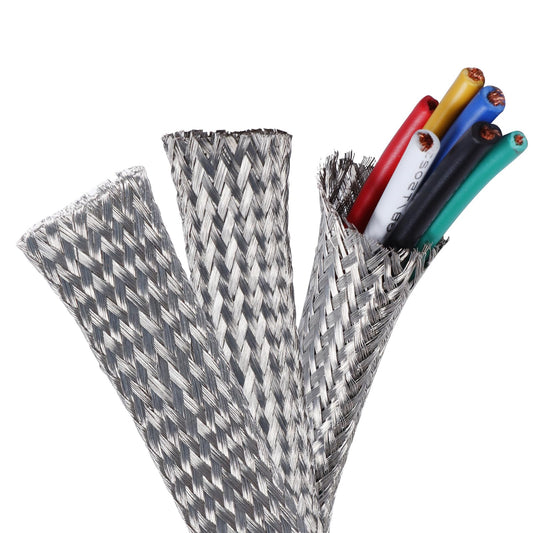 BuyUneed Tinned Copper Metal Braid Sleeving Wire Shielding Sleeve Braided Copper Ground Straps EMI/RFI Interference Expandable Flat Mesh Shielding