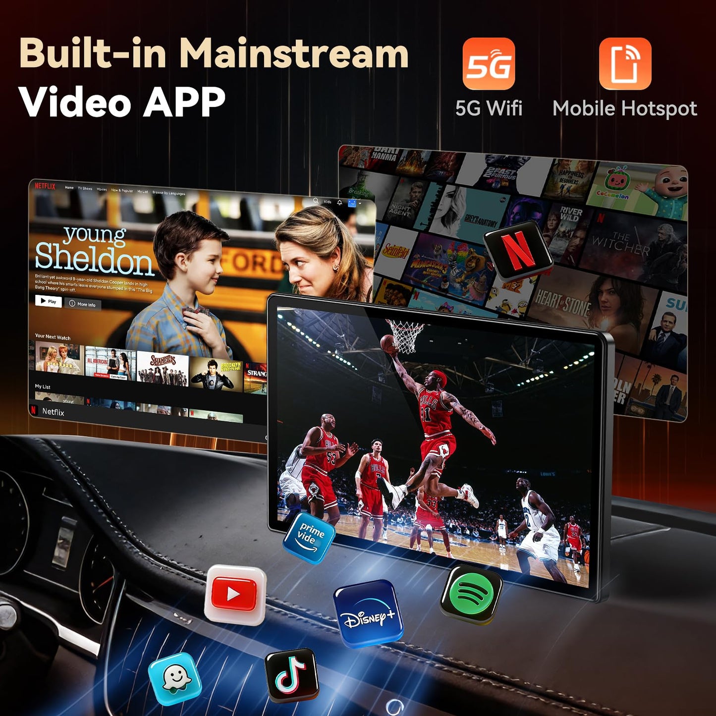 11.3" Wireless Carplay Screen for Car with N-etflix/YouTube/TikTok, Upgraded A-pple CarPlay & Android Auto Screen,Portable AI Magic Box with Backup