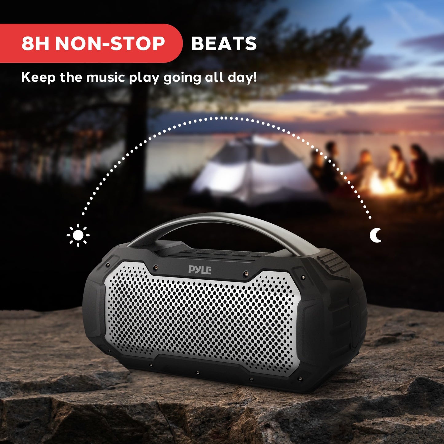 Pyle Portable Wireless Bluetooth Loud Streaming Speaker w/Deep Bass Hands-Free Microphone w/TWS Stereo Sound Function - IPX6 Waterproof Outdoor