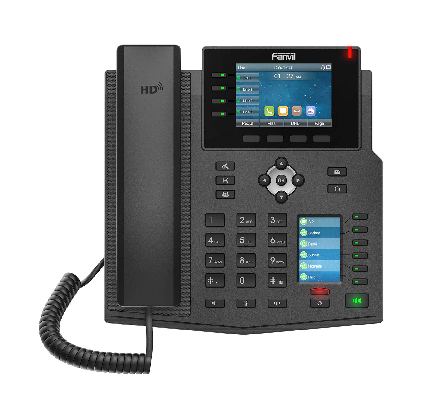 Fanvil X5U High-End VoIP Phone, 3.5-Inch Color Display, 2.4-Inch Side Color Display for DSS Keys. 16 SIP Lines, Dual-Port Gigabit Ethernet, Power