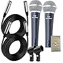 Fat Toad Handheld Dynamic Mics (Live ResponsePRO Edition) 2-Pack - Cardioid Vocal Microphones with Clips for DJ Karaoke, Studio Recording &