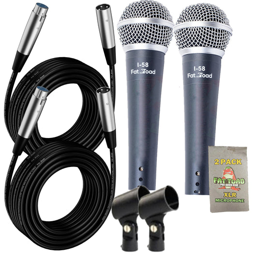 Fat Toad Handheld Dynamic Mics (Live ResponsePRO Edition) 2-Pack - Cardioid Vocal Microphones with Clips for DJ Karaoke, Studio Recording &