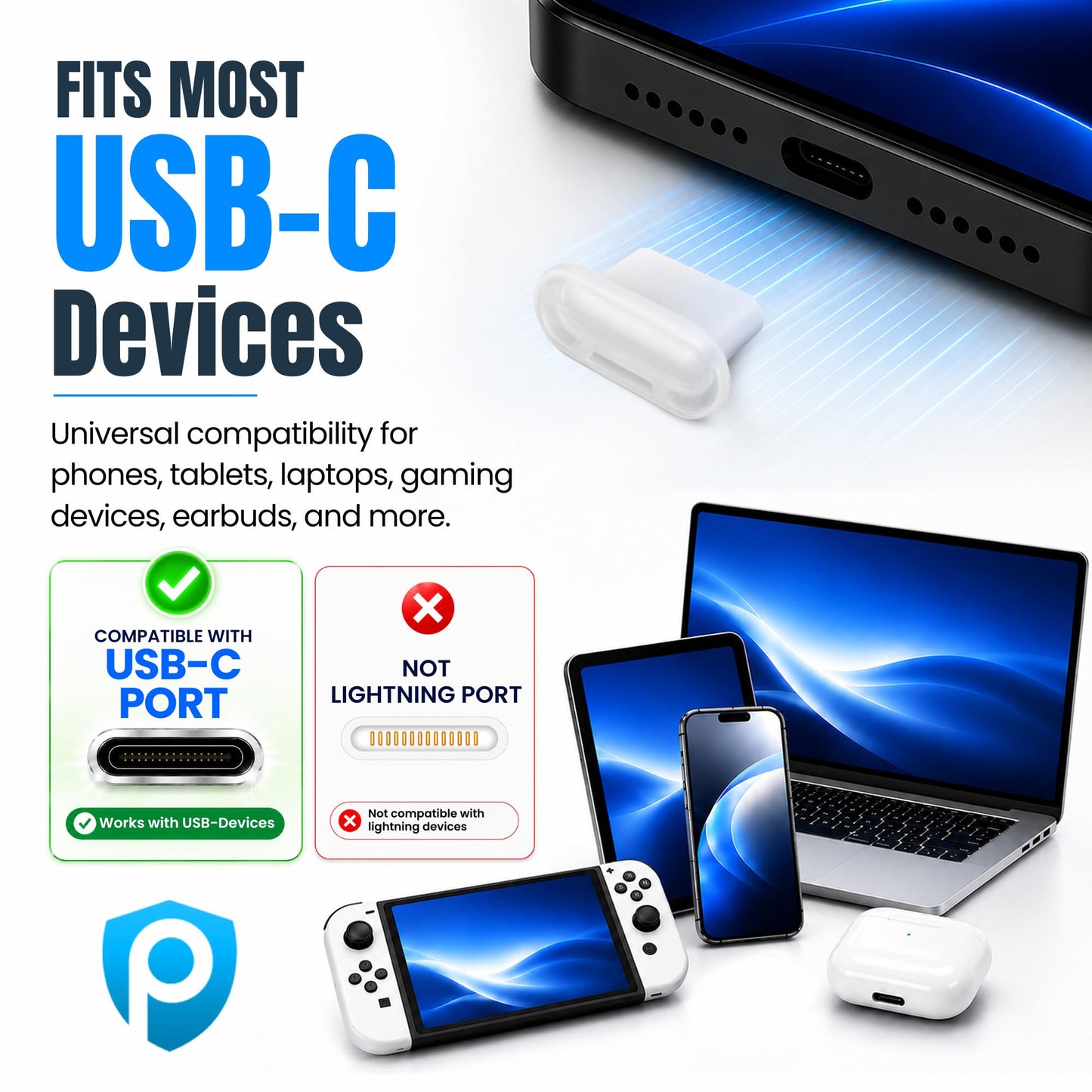 USB C Dust Plugs 10 Pack with Cleaning Brush, Charging Port Covers, Clear