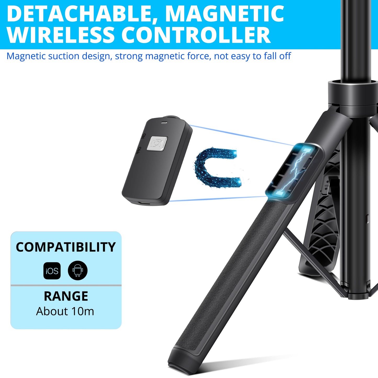 BZE 62 inches Extendable Selfie Stick Tripod with Wireless Remote & Phone Holder, Portable Aluminum Alloy 3 in 1 Stand for Group Photos, Vlogging