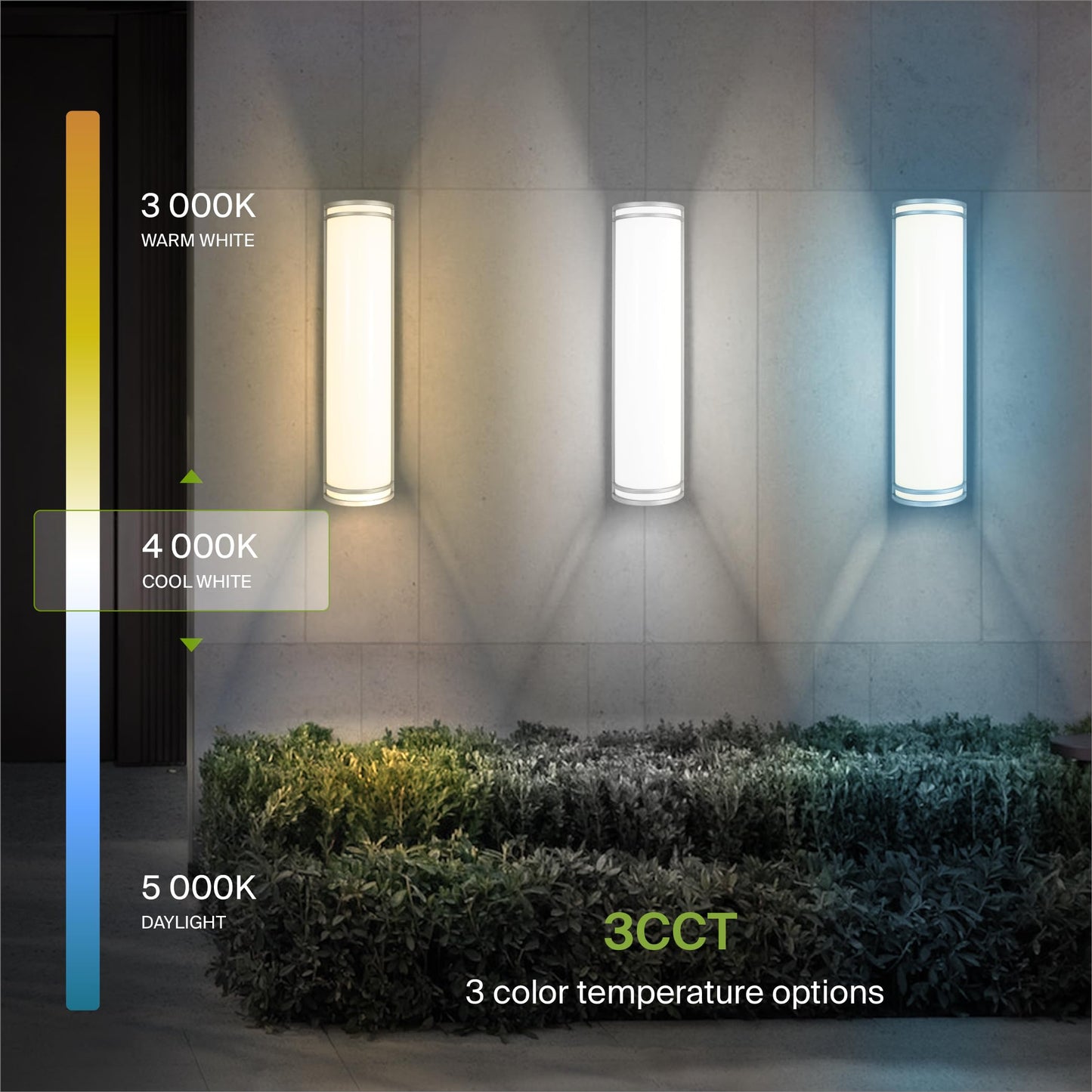 ASD 24 Inch LED Outdoor Sconce Lights - 25W 120-277V 3000K 4000K 5000K Nickel Exterior Lighting Fixtures, Dimmable Exterior Lights for House, Modern