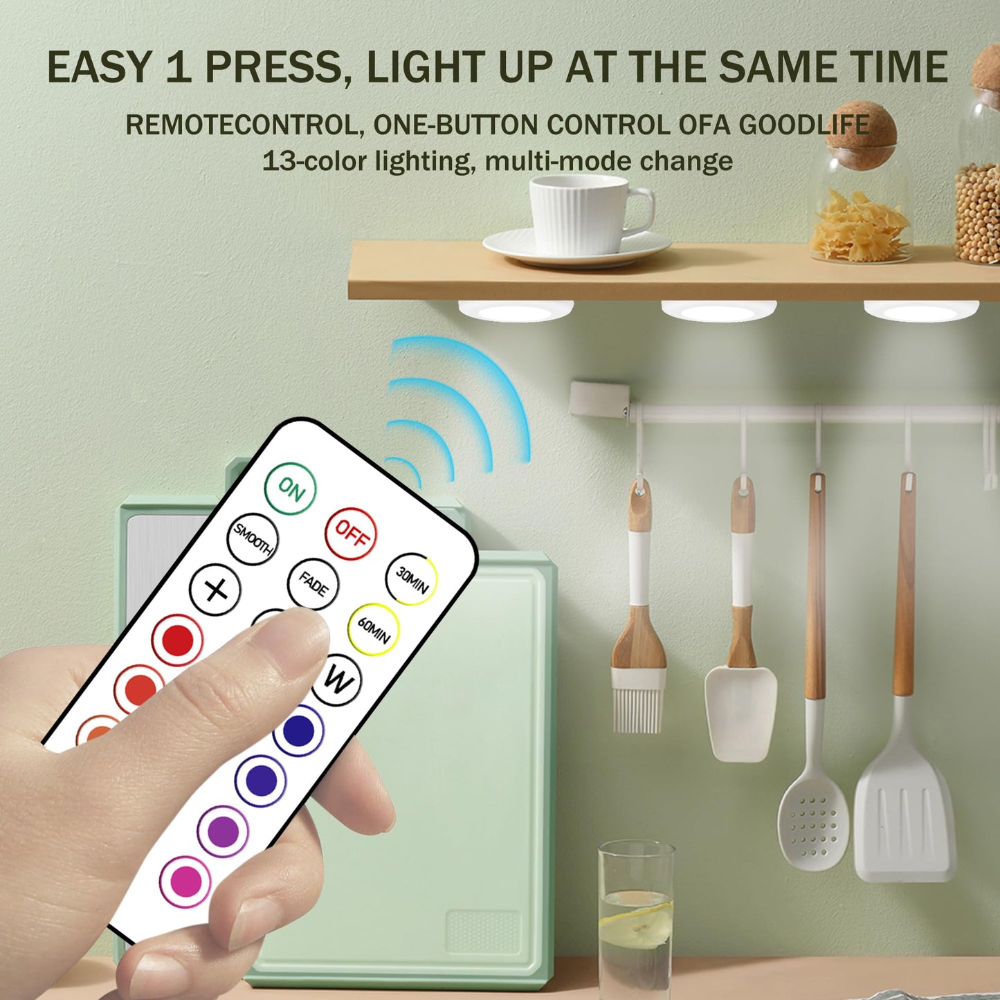 Puck Lights, 13 Colors Changeable LED Puck lightings Battery Powered Dimmable Under Cabinet Lights, Battery Powered Under Counter Lights with Wireless