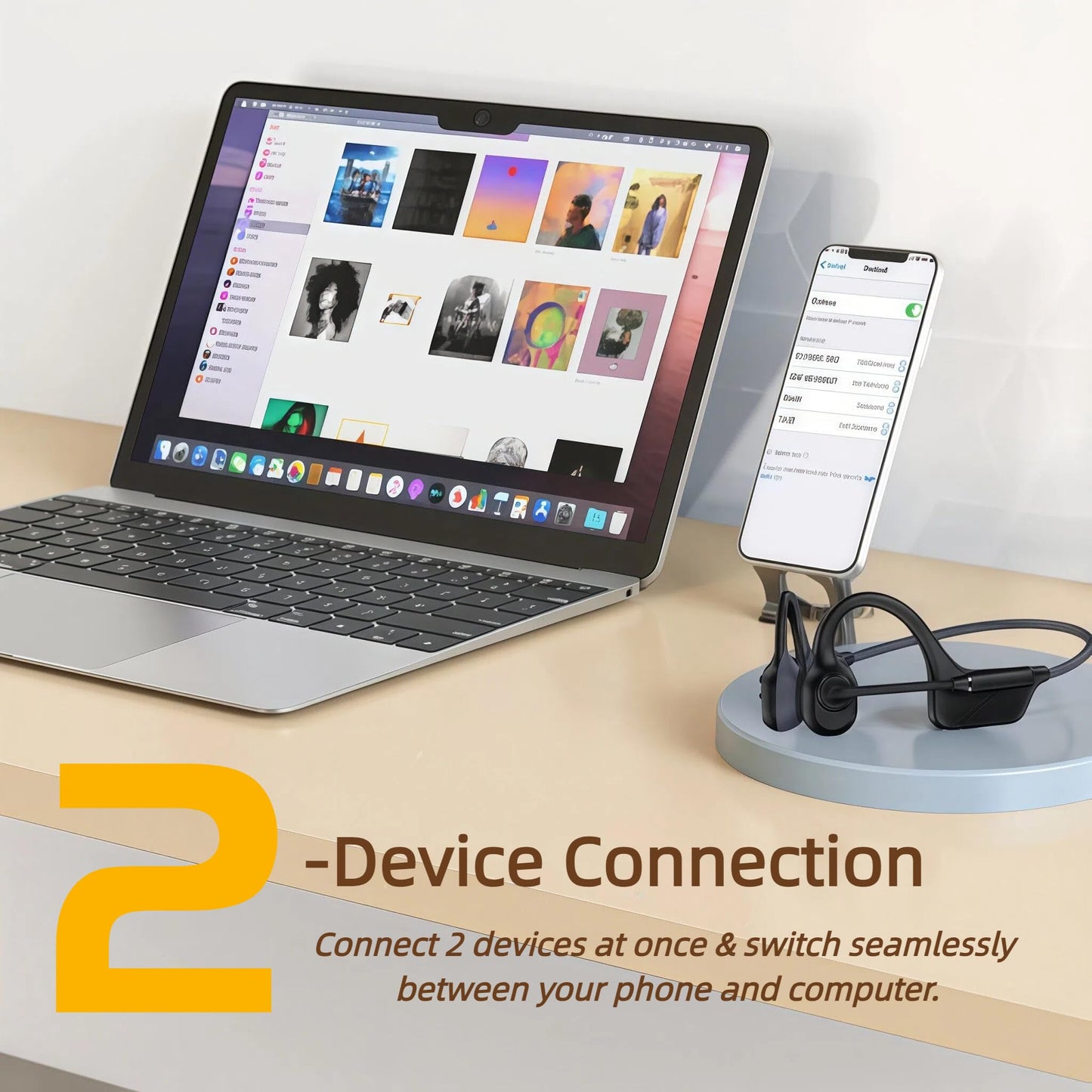 Bone Conduction Headphones with AI Noise-Canceling Mic, Double-Tap Mute, Bluetooth 5.4 Dual Device, Open-Ear Safe for Truck Drivers, All-Day Comfort…