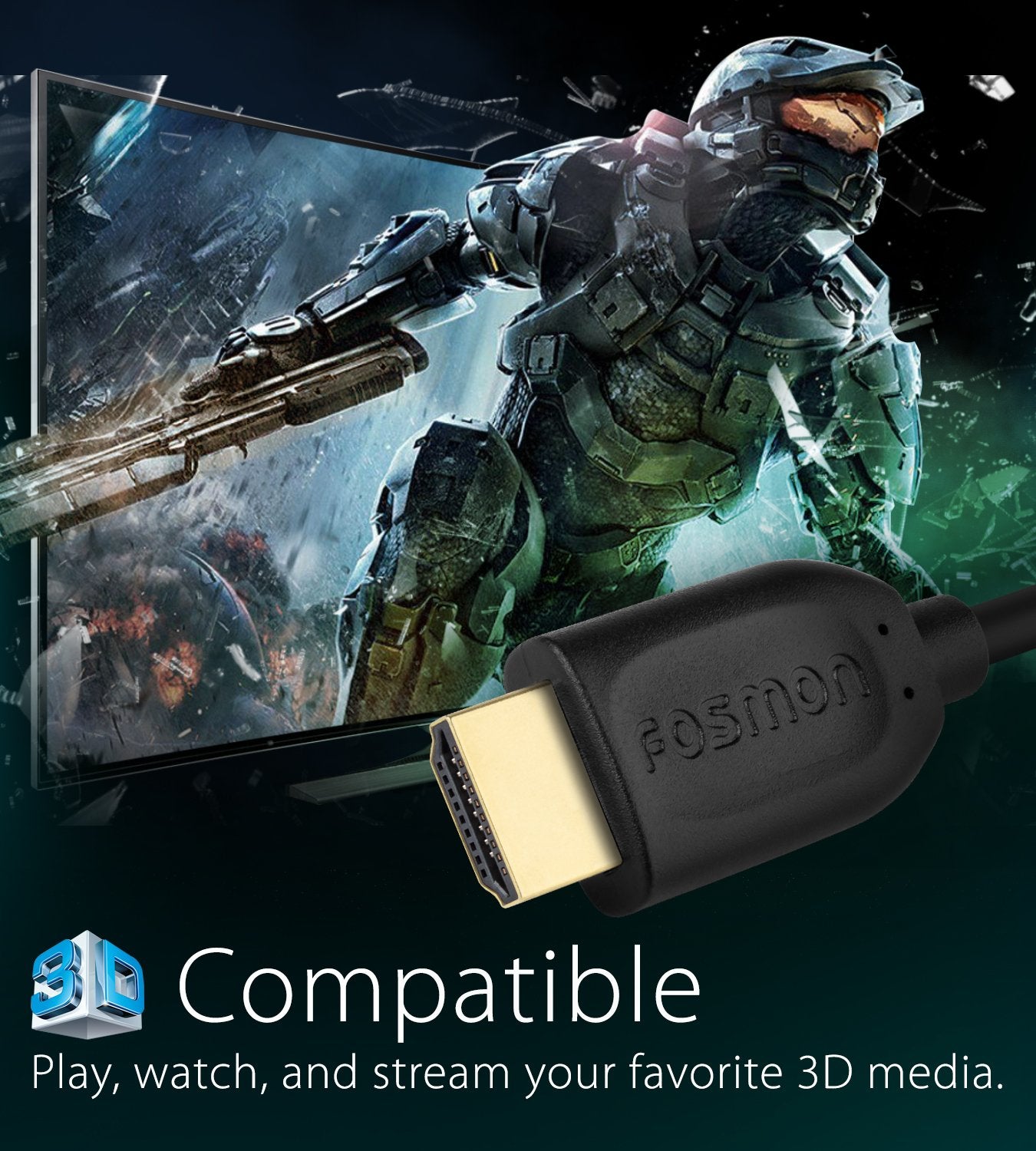 Fosmon 4K HDMI Cable 25FT/7.5M, HDMI 2.0 Cable 4K@60Hz/2160p Support 18Gbps, HDCP, 3D, ARC, Dolby TrueHD, 30AWG Compatible with UHD TV, PC Monitor
