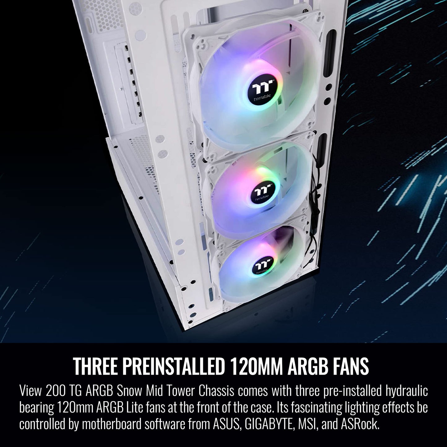 Thermaltake View 200 TG Snow ARGB Motherboard Sync ATX Tempered Glass Mid Tower Computer Case with 3x120mm Front ARGB Fan, CA-1X3-00M6WN-00