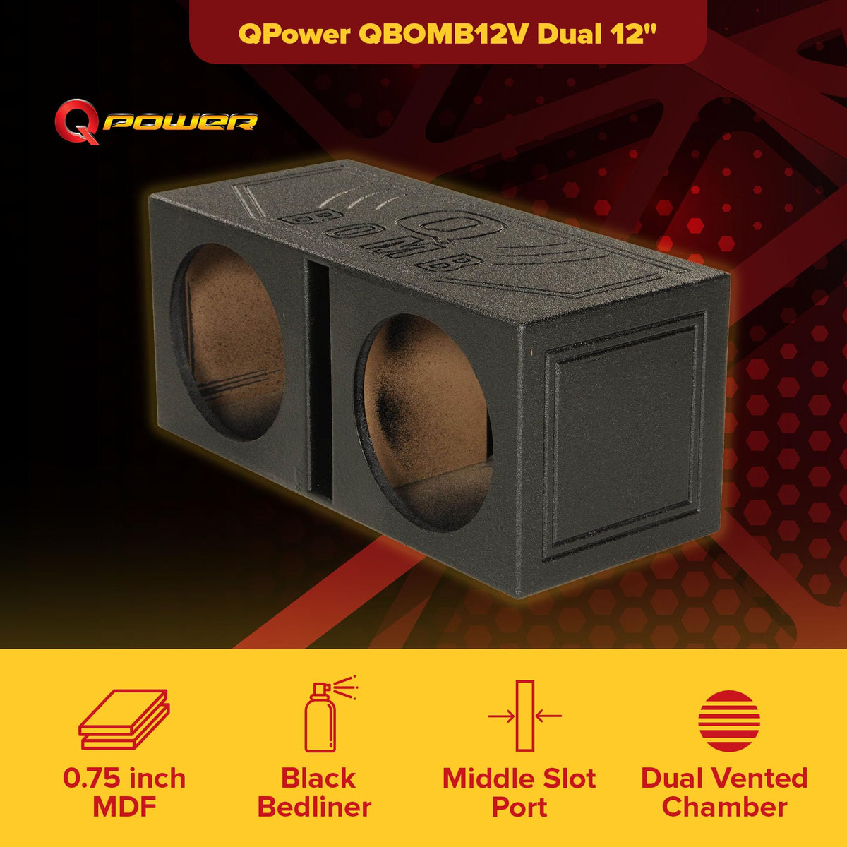 Q Power 12" Dual Subwoofer Box, High-Performance Vented Speaker Enclosure