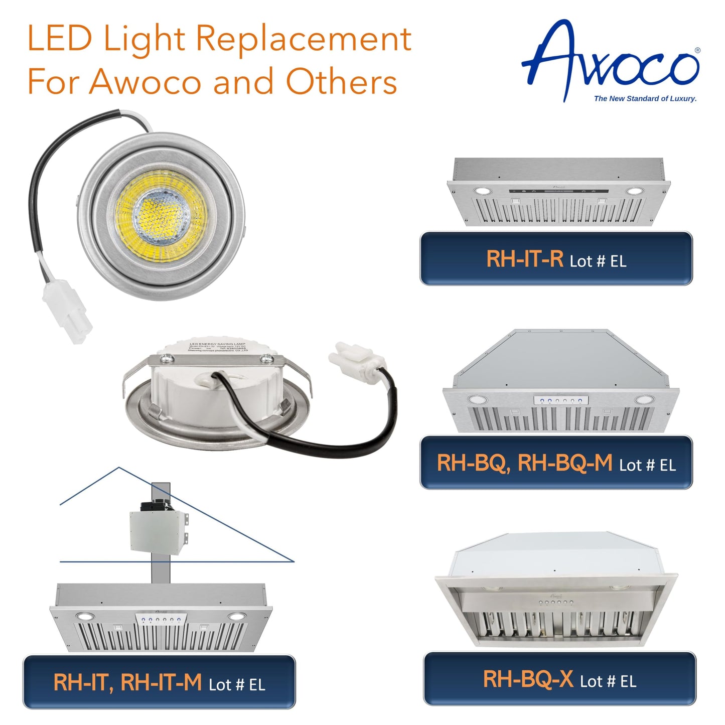 Awoco ON-E01-32 LED Light Bulbs Replacement for Range Hoods - 12V DC, 3W, Cooker Hood led Light Bulbs with 6000K Cold White (Pack of 2)