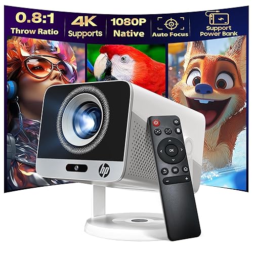 Mini Projector 1080P Full HD, HP MC425 Portable Projector, Projector with WiFi and Bluetooth, Short Throw Projector for Bedroom, Smart Outdoor Movie