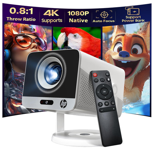 Mini Projector 1080P Full HD, HP MC425 Portable Projector, Projector with WiFi and Bluetooth, Short Throw Projector for Bedroom, Smart Outdoor Movie