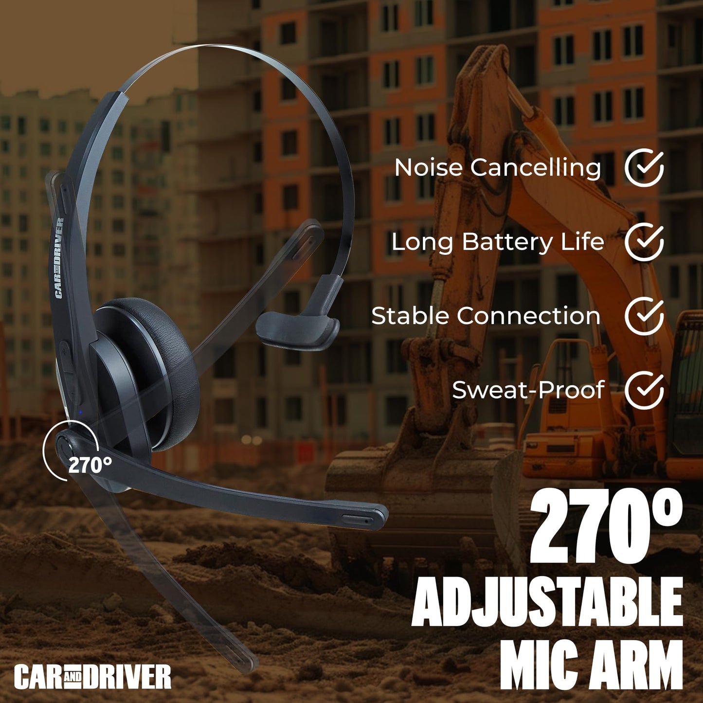 Car and Driver Trucker Bluetooth Headset with Noise Cancelling Microphone, Wireless Headset with Bluetooth 5.0, Multi Device Pairing, 24 Hour Battery