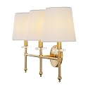 JONATHAN Y 23" Brass Gold Modern LED Wall Sconce, Midcentury Vanity Light for Bathroom Bedroom Hallway Decor, Iron Fixture with White Linen Empire