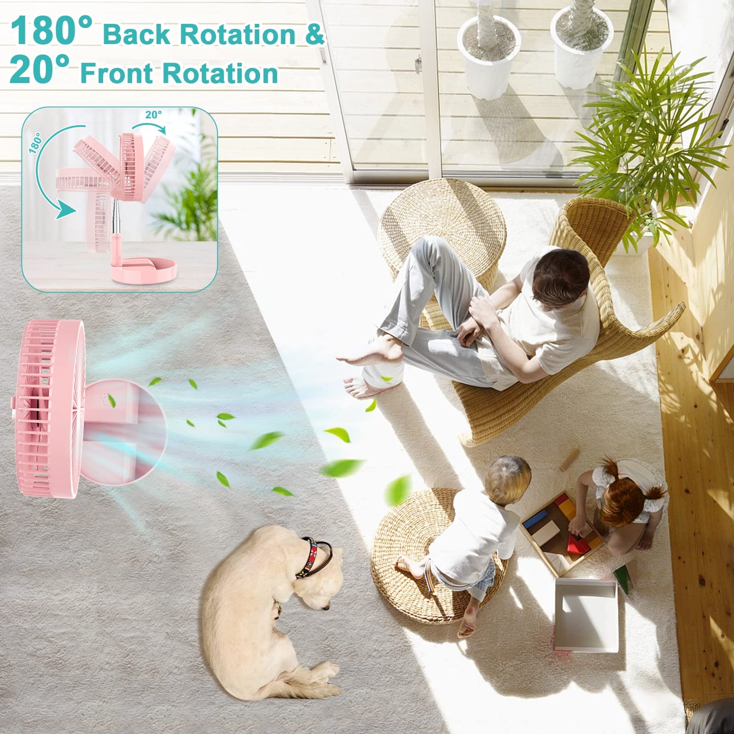 QUALORI Flodaway Fan Rechargeable, Fold Away Fans Portable for Traveling Foldable Compact, Desk and Floor Fan 7200mAh Portable Folding Fan Battery