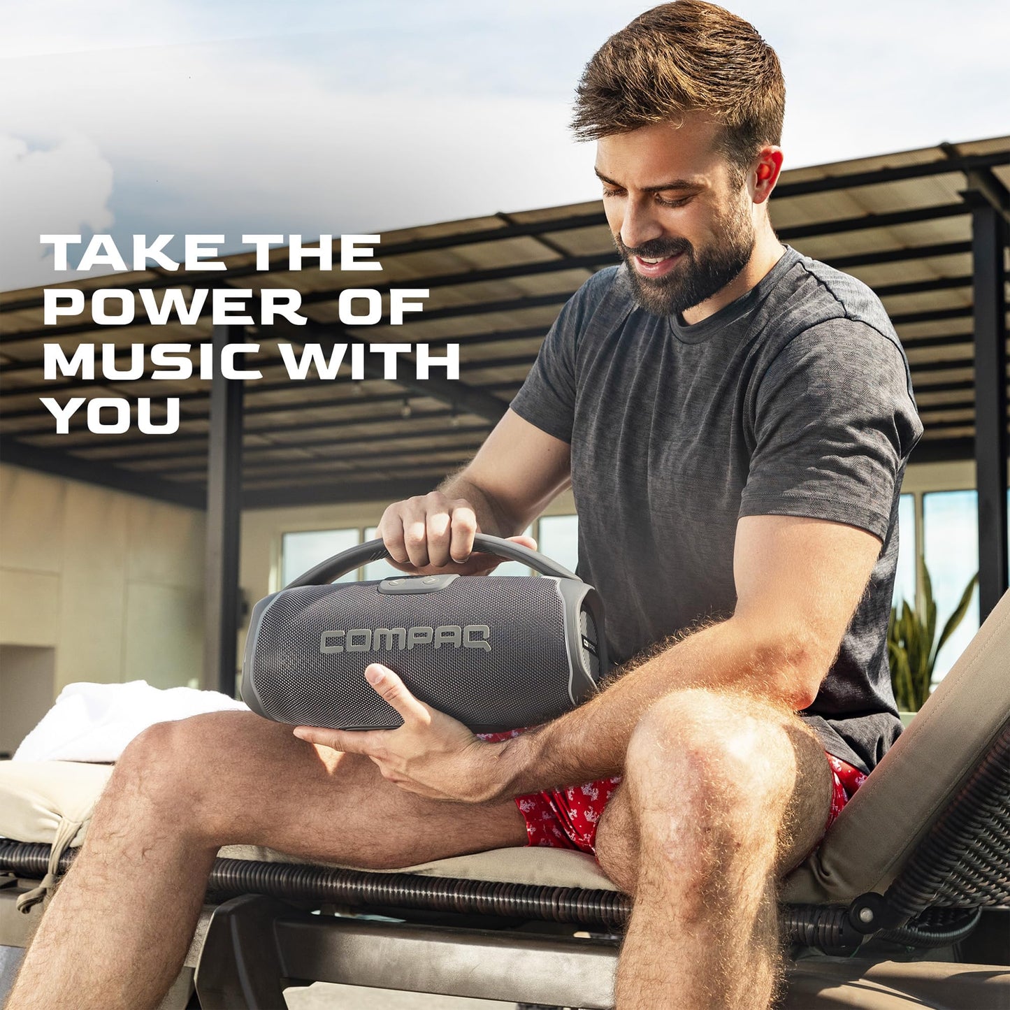 Compaq 50W Bluetooth Speaker - Powerful Wireless Speaker with TWS Pairing, Bluetooth 5.3, IPX6 Waterproof, Uninterrupted Playtime, Dynamic LED