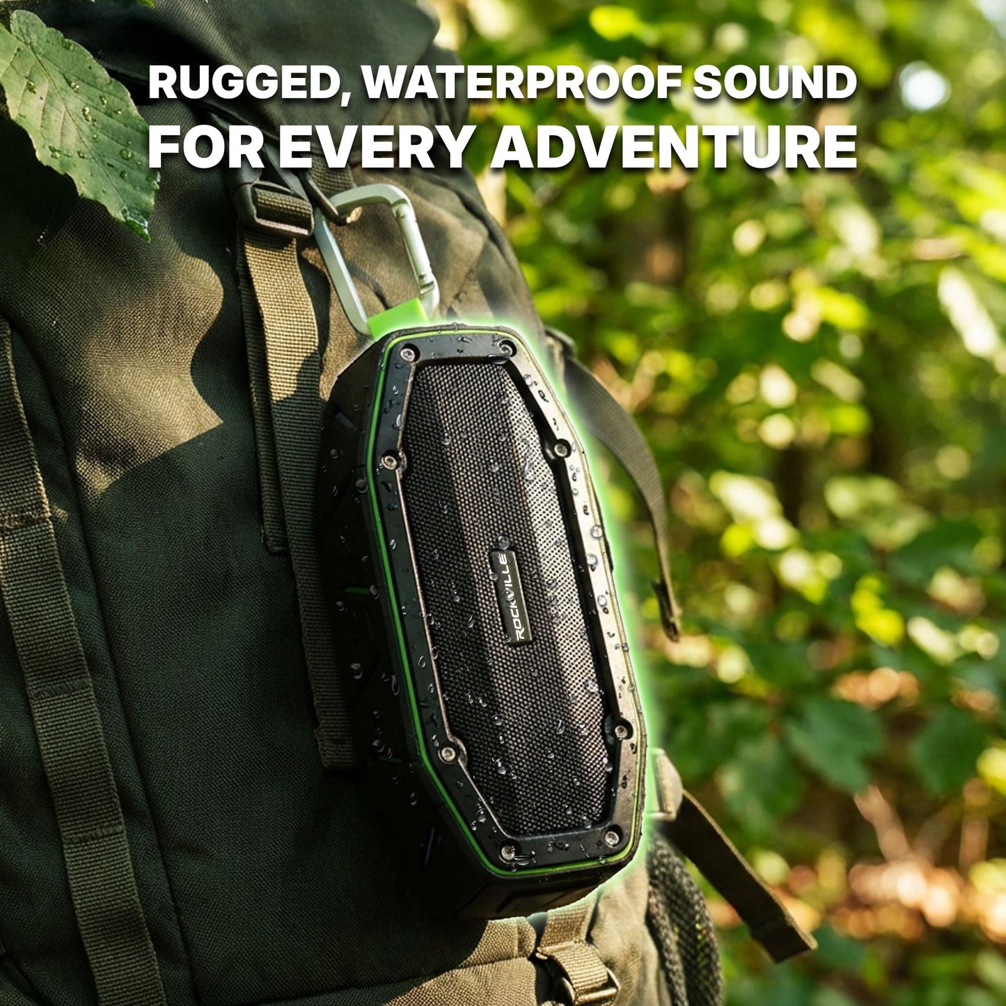 Rockville RPB27 V2 20w Portable Waterproof Bluetooth Speaker with Bumping Bass, TWS Wireless Stereo Linking, 18 Hour Battery, Rugged Design