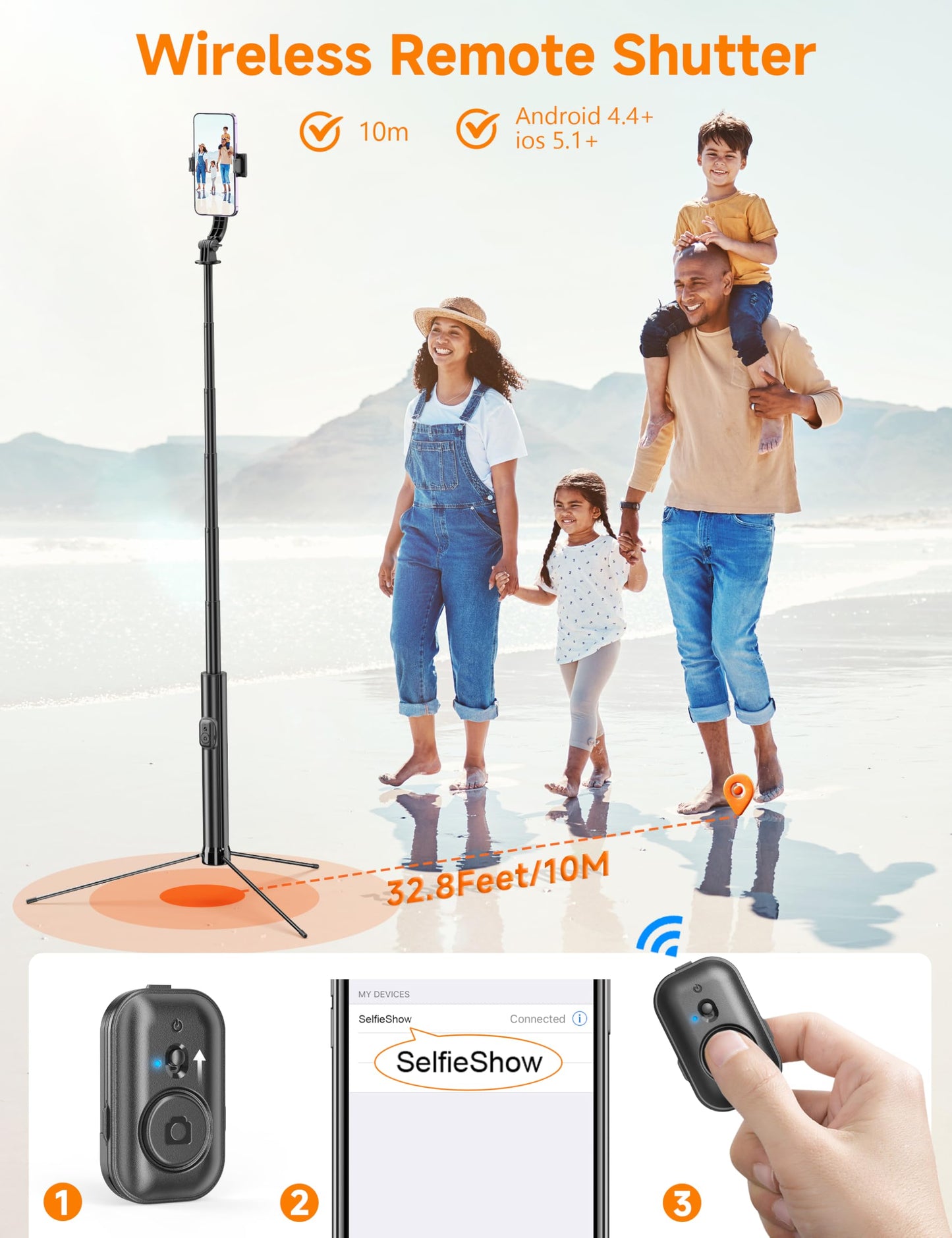 75" Phone Tripod & Selfie Stick, Extendable Cell Phone Tripod Stand with Wireless Remote and PhoneHolder, Stable Travel Tripods for iPhone, Compatible