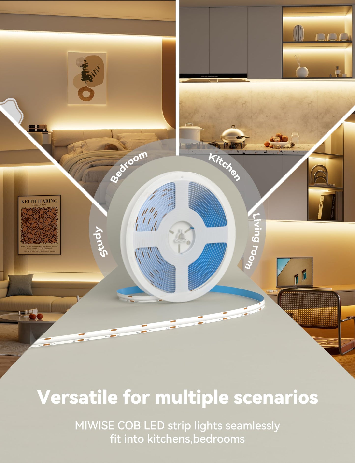 MIWISE COB LED Strip,LED Strip Light 2700K Warm White 20ft Dimmable Super Bright 24V,High Density Flexible Tape Light with RF Remote Timer