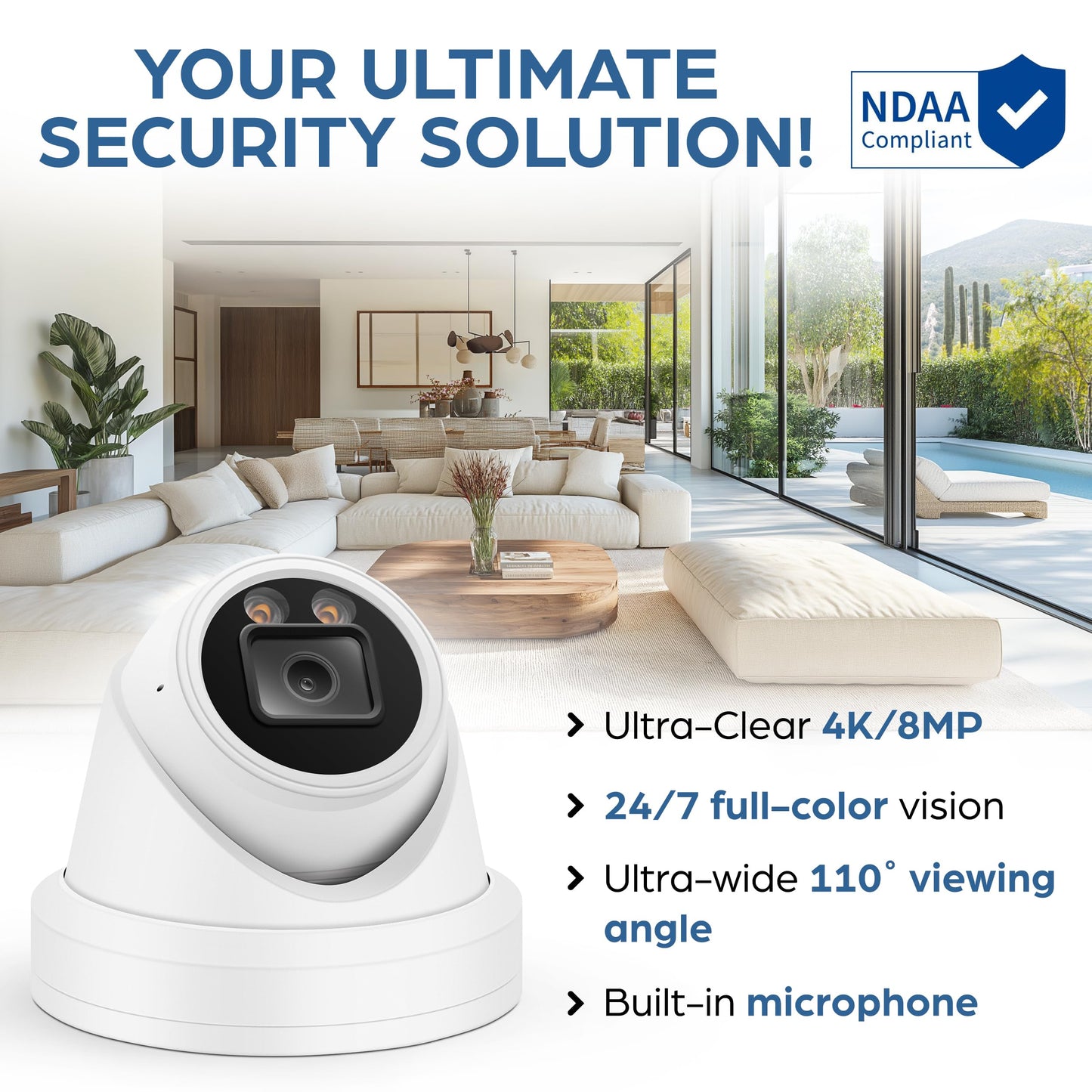 Auview 4K PoE Turret Dome Camera (8MP STARVIS) with Microphone, Smart Dual-Light 100ft Color Night Vision, IP67 Weatherproof Indoor/Outdoor, 110° Wide