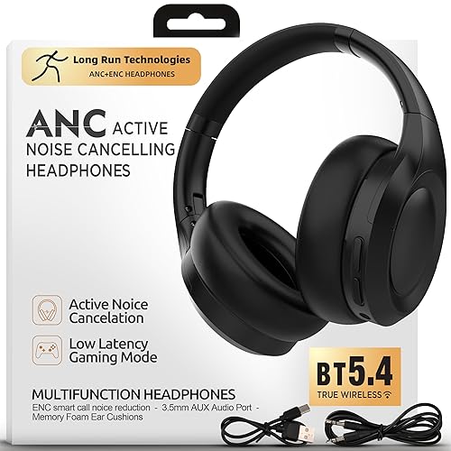 Active Noise Cancelling Headphones, Bluetooth Over Ear, Hi-Fi Stereo,100H Playback Time, High-Resolution Audio, Water Resistant, Deep Bass, Memory…