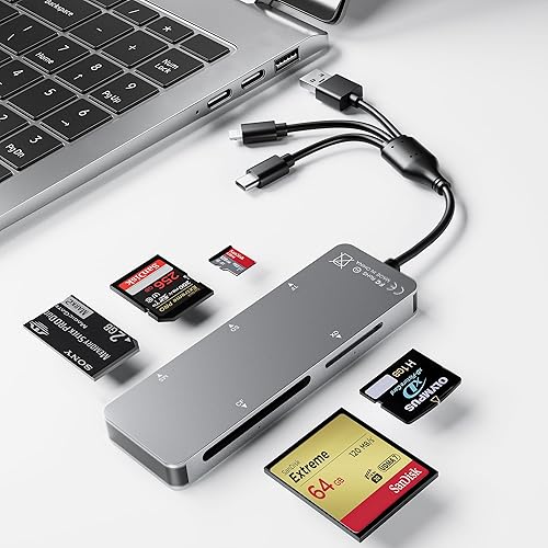 Memory Stick pro Duo Adapter 5-in-1 Multi Memory Card Reader Supports SD/TF/CF/MS/XD Picture Card for PC/USB-C/iPhone, Lightning+USB A+USB C Memory