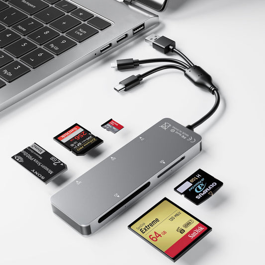 Memory Stick pro Duo Adapter 5-in-1 Multi Memory Card Reader Supports SD/TF/CF/MS/XD Picture Card for PC/USB-C/iPhone, Lightning+USB A+USB C Memory
