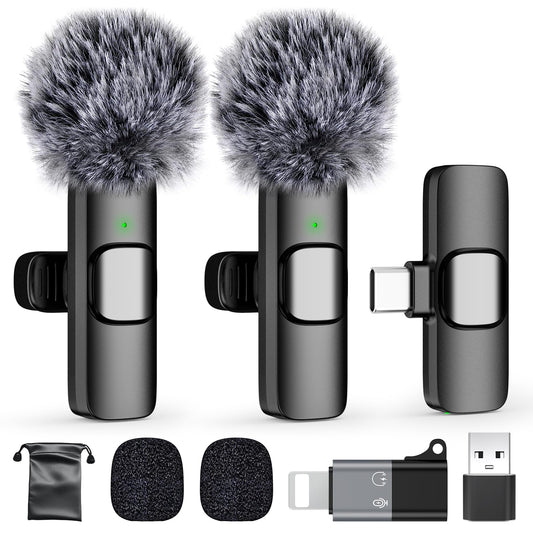 PoP voice USB C Mini Wireless Lavalier Microphone for iPhone/Android, Lapel Mic with Noise Reduction, Lav Mic for Video Recording, Tiny Microphone