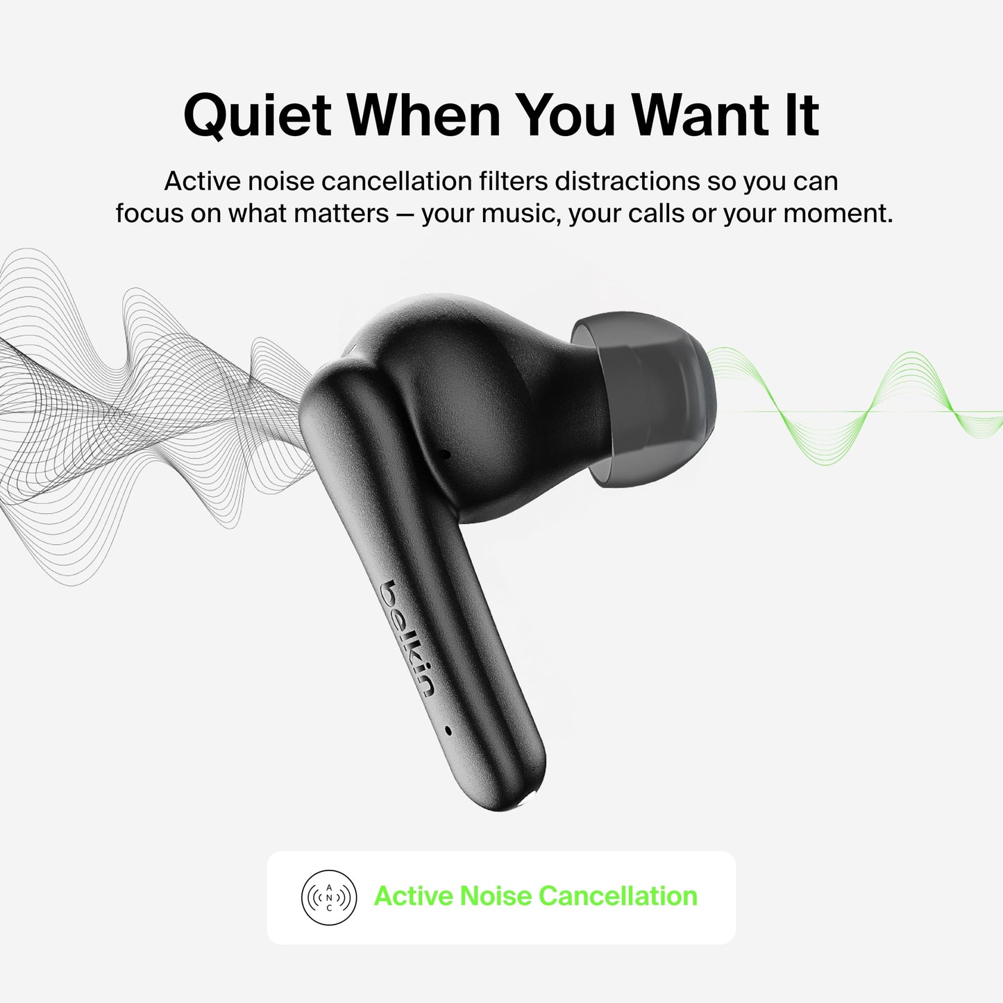 Belkin SoundForm Rhythm ANC True Wireless Earbuds w/Built-in Microphone, USB C Fast Charging, 28H Battery Life, IPX5 Water Resistance - Bluetooth…