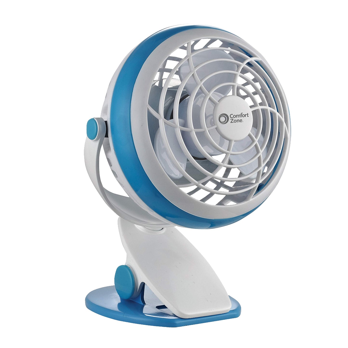 Comfort Zone Dual Base Combo Clip or Desk Fan, USB or Battery Powered, 4 inch, Single Speed Setting, Adjustable Tilt, Lightweight, Ideal for Home