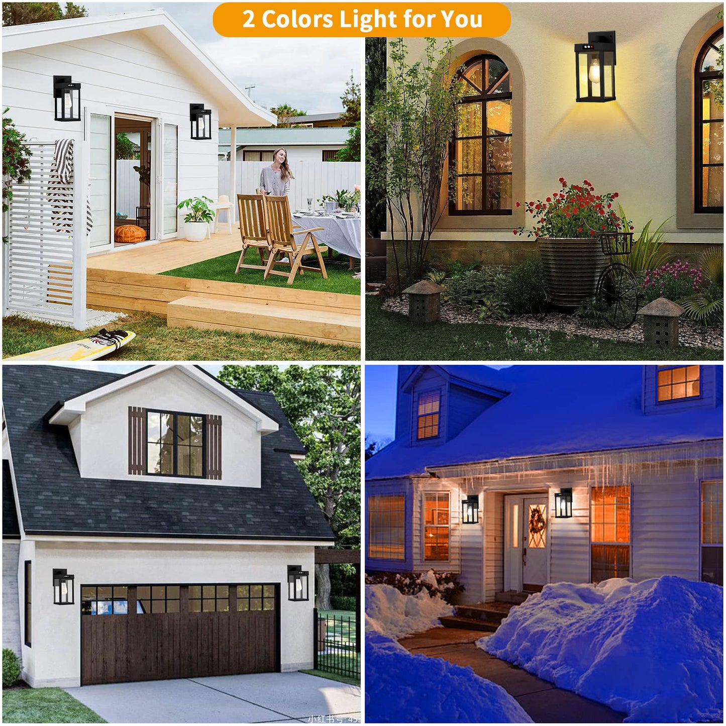 Solar Wall Lights Outdoor with 3 Lighting Modes & Motion Sensor, Solar Porch Light with 2 Bulbs, Waterproof Outdoor Wall Sconce Lantern Lamp Fixture