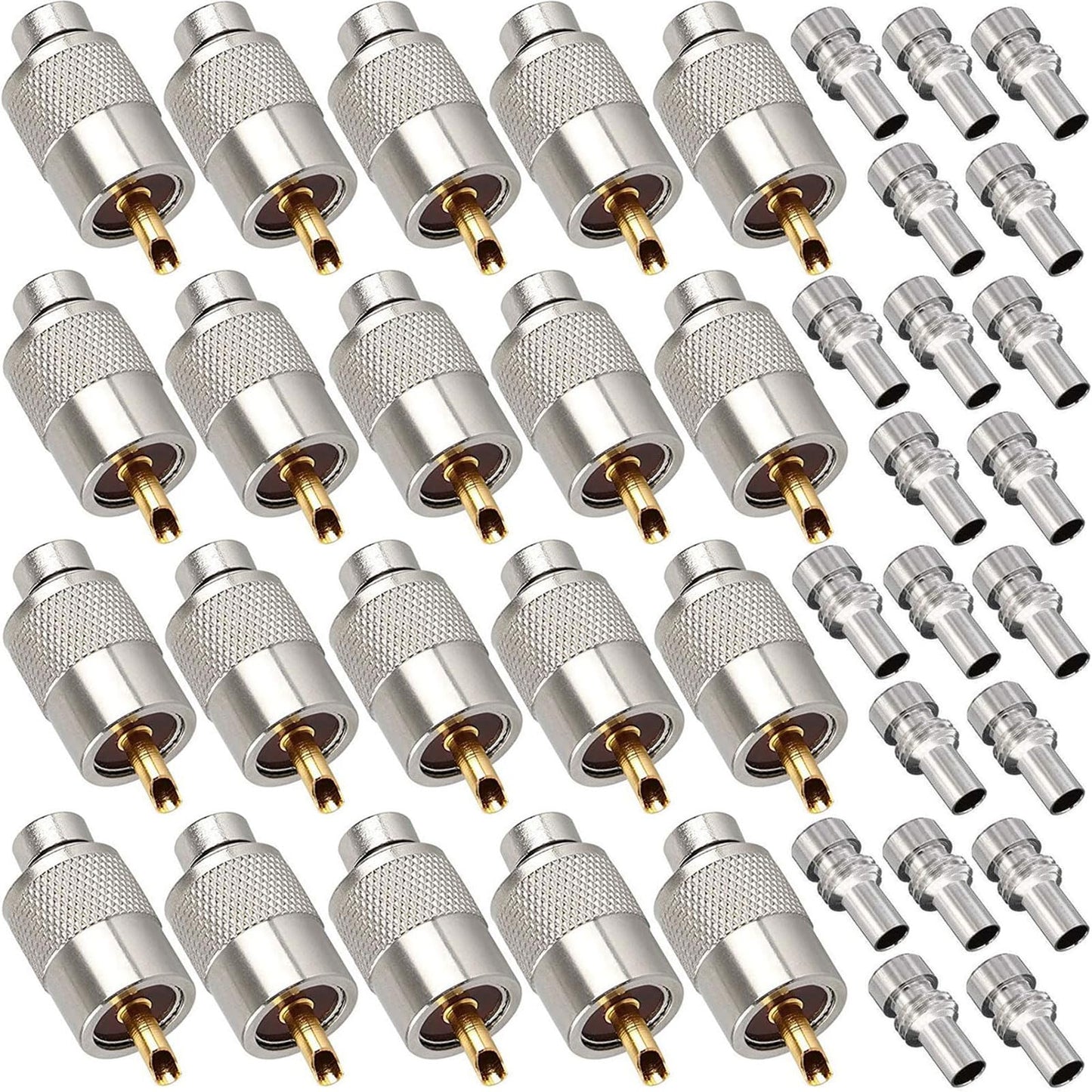 20 Pack UHF PL259 Solder Connector Plug with Reducer for RG8x, RG8, RG59, LMR-400, RG-213 Coaxial Coax Cable?Teflon Material 50ohm Low Loss RFAdapter