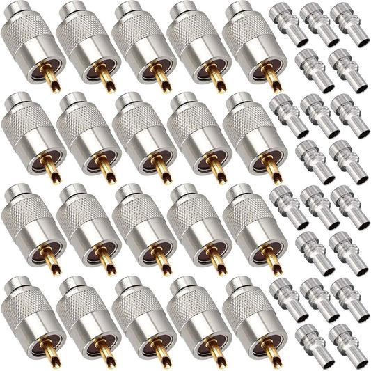 20 Pack UHF PL259 Solder Connector Plug with Reducer for RG8x, RG8, RG59, LMR-400, RG-213 Coaxial Coax Cable?Teflon Material 50ohm Low Loss RFAdapter