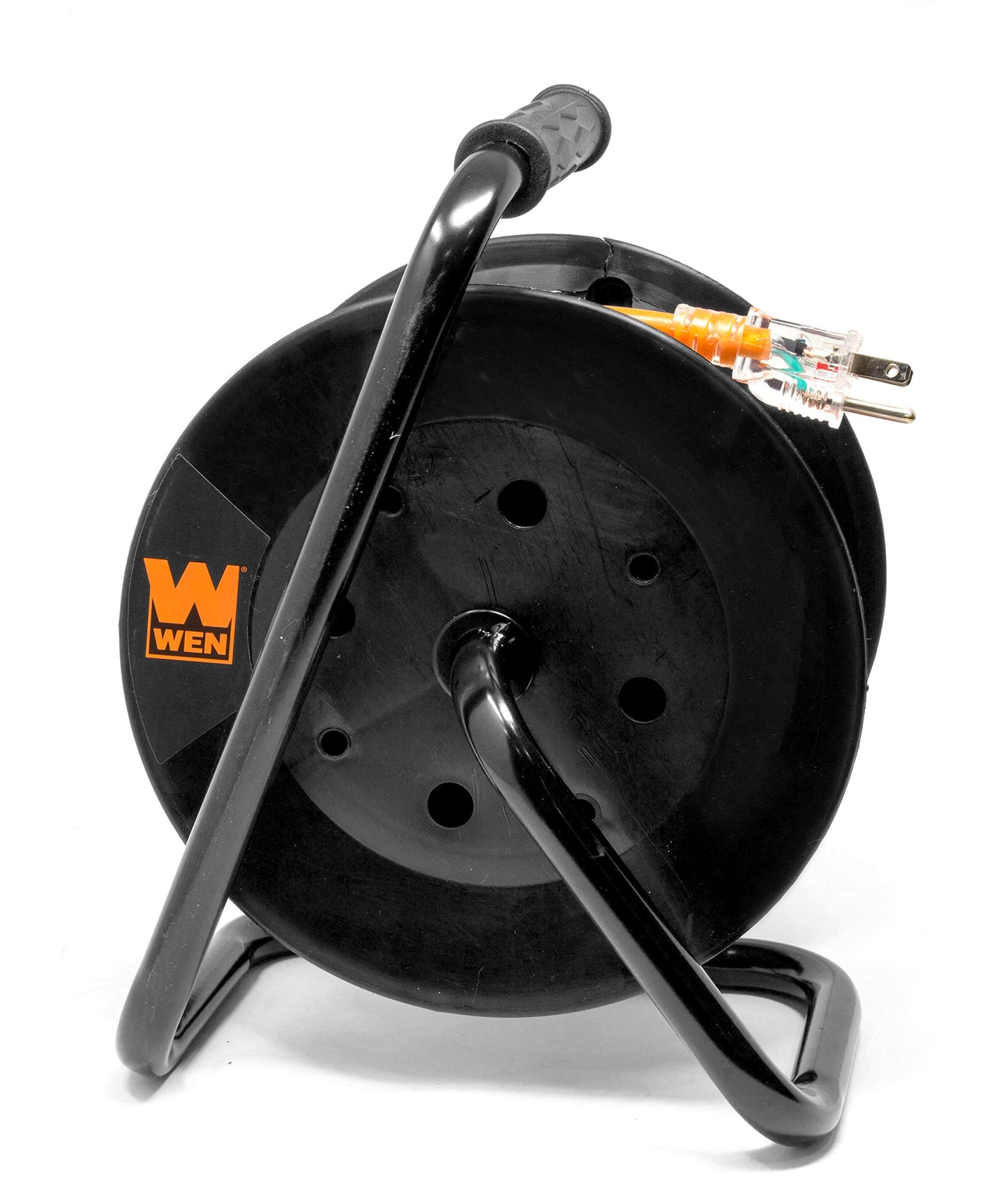 WEN PC5043R 50 ft. 14-Gauge Heavy-Duty SJTW Outdoor 14/3 Extension Cord Reel with NEMA 5-15R Light-Up Power Outlet,Black