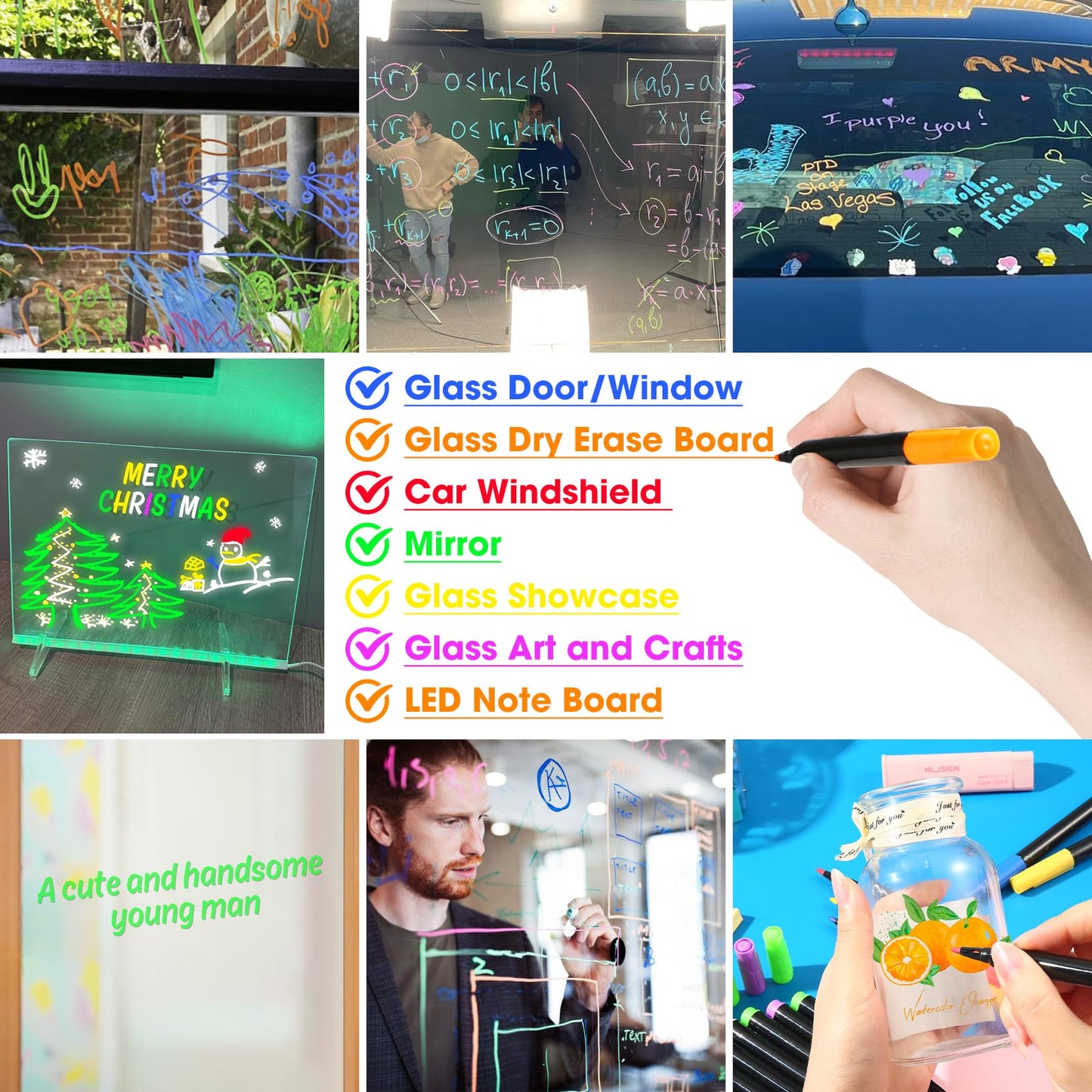 Liquid Chalk Markers for LED Drawing Note Board Acrylic Calendar Planning Board Clear Glass Dry Erase Whiteboard Window Mirror Christmas Holidays