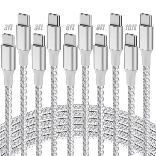 SwaggWood USB C to USB C Cable, 5-Pack [3/3/6/6/10FT] 60W USBC Fast Charging Cable Nylon Braided Type C Charger Cord for iPhone 17/16/iPad Pro/MacBook