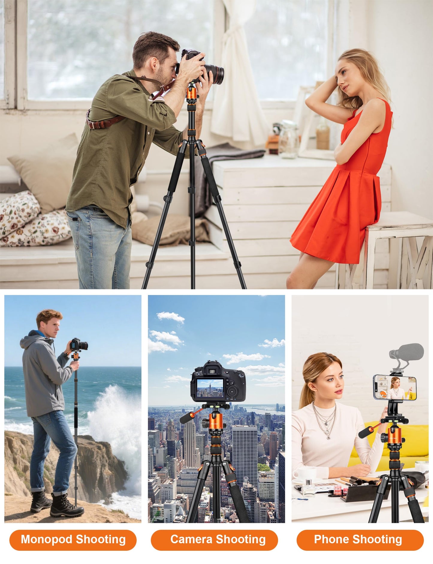 JOILCAN Camera Tripod, 83" Aluminum Tripods & Monopods with Metal Handle, Heavy Duty Tripod for DSLR Camera Lasers Binoculars Telescope Spotting