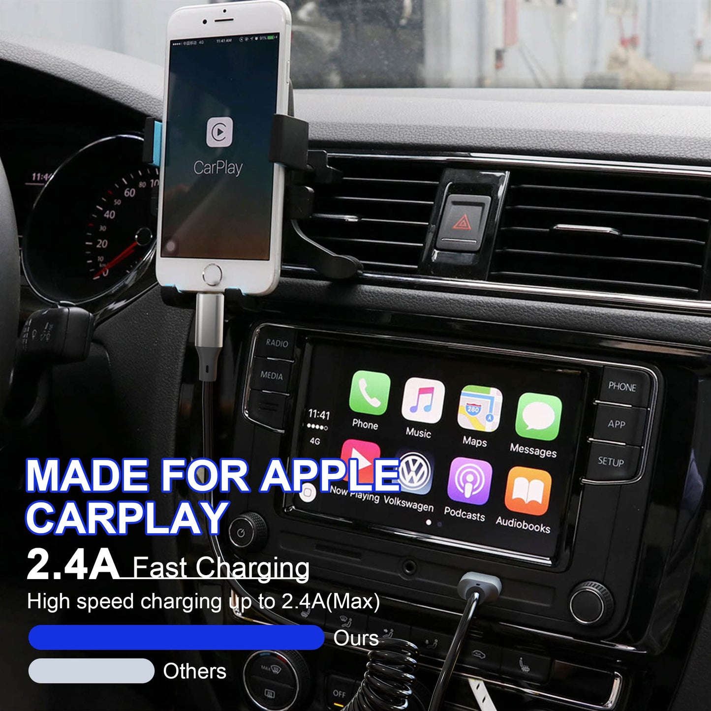 Coiled Lightning Cable Apple Carplay Compatible [Apple MFi Certified] Short USB to Lightning Apple Carplay Cable with Data Sync, Retractable iPhone…