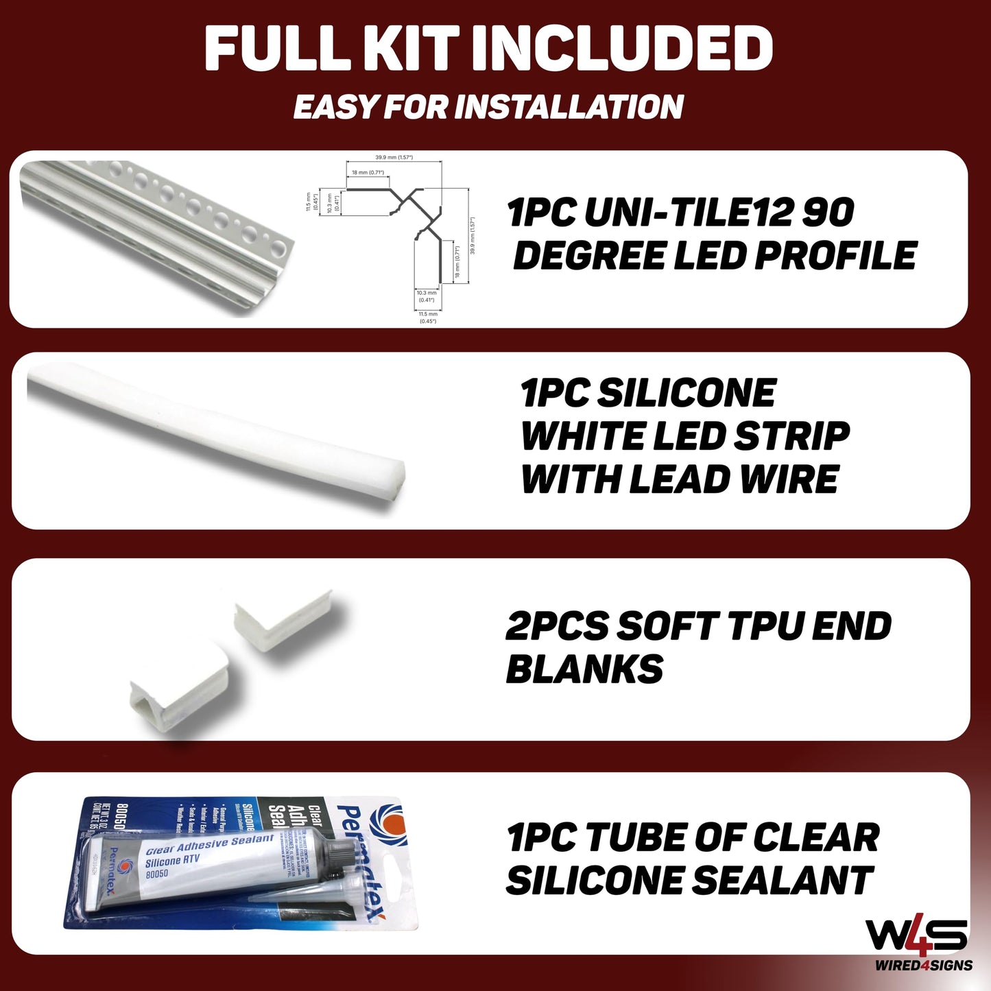 Wired4Signs USA White LED Tile Light Strip Kit 24V Nicho Series Waterproof Corner Lighting for Shower Bathroom Kitchen Inside Tile Corners Aluminum