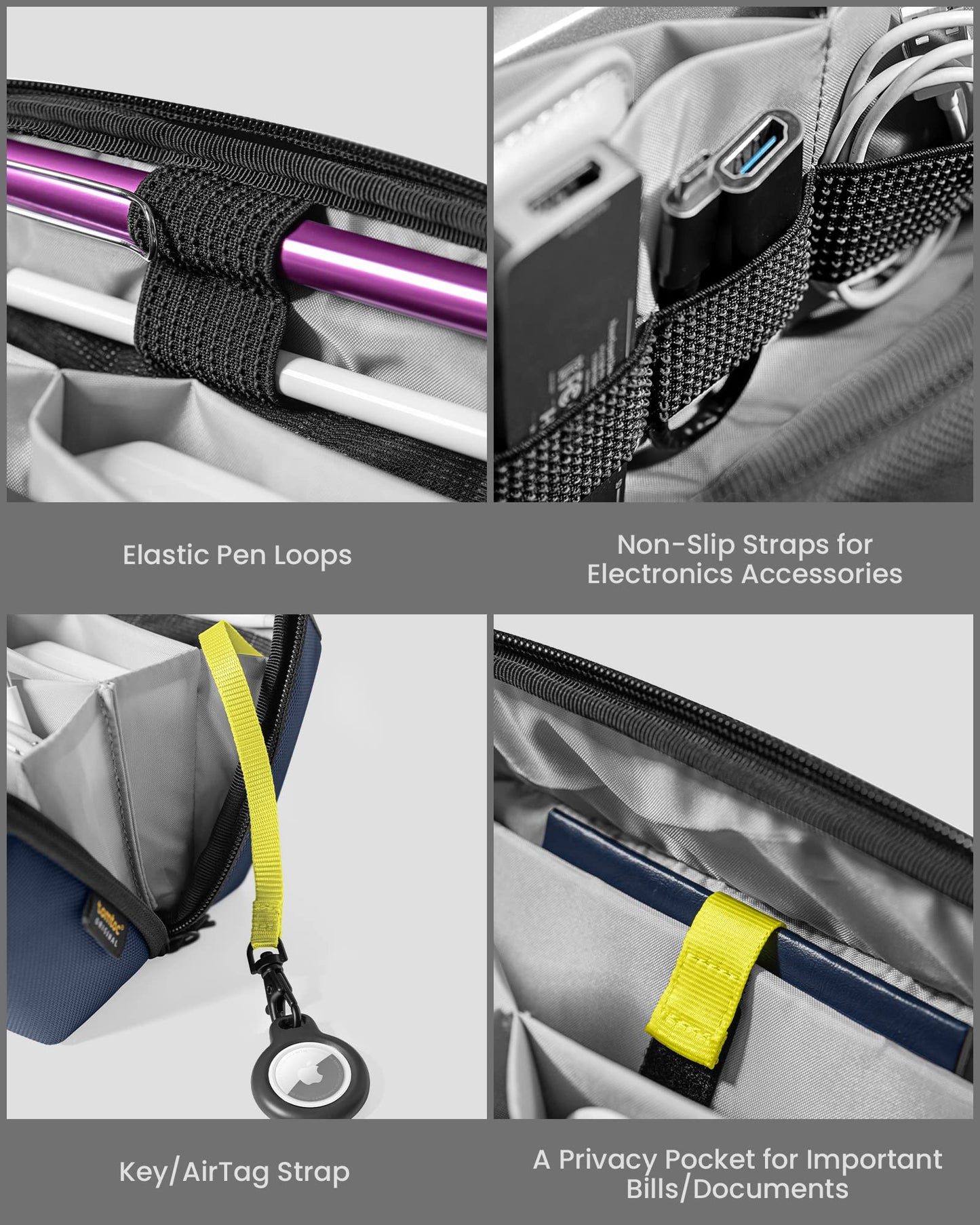 tomtoc Electronic Organizer Accessory Tech Pouch for MacBook Charger, Cables, Power Bank, Hard Drive, Cords, Water-resistant Storage Bag